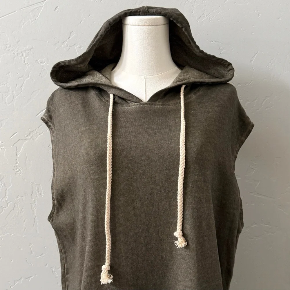 POL Mineral Wash Olive Sleeveless Hoodie T-Shirt Dress SMALL - Picture 8 of 13